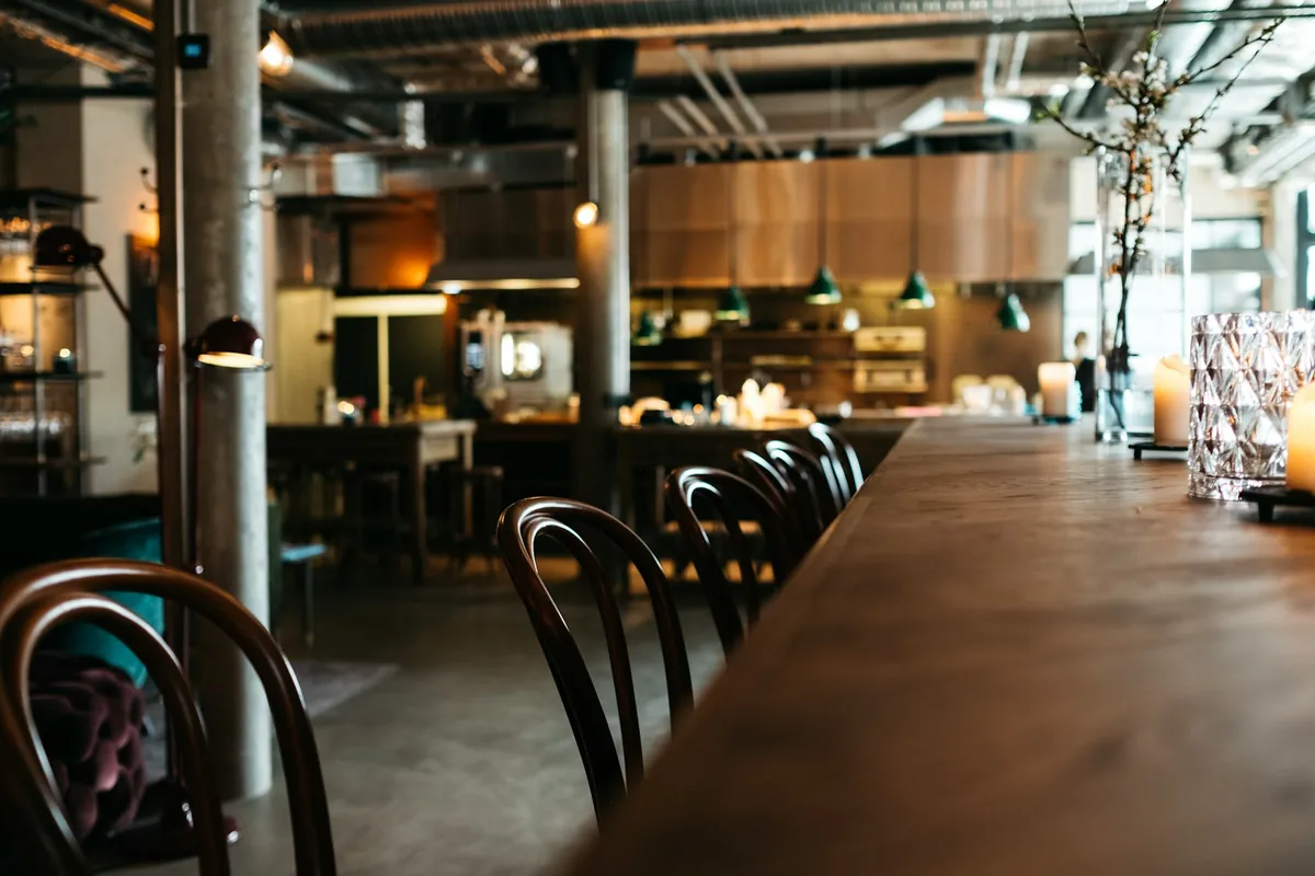 A warm bistro dining room